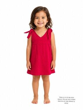 Small Shop Handmade Kids Red Dress Waffle Material With Shoulder Bows 3T